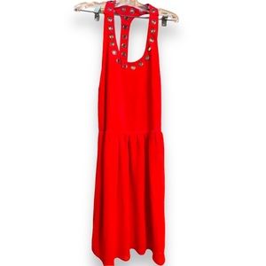 Cotton Candy Backless Studded Red Skater Dress | Sexy Punk Rock Summer Edgy Cute